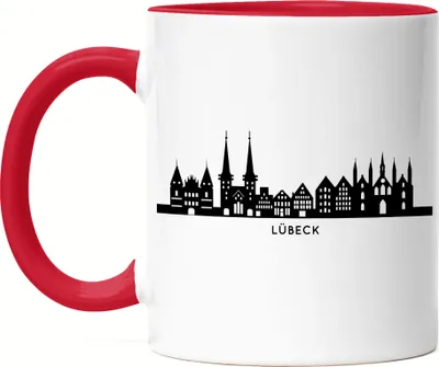 Produktbild von LÜBECK Skyline Tasse Rot Souvenir Andenken Deutsche Großstädte Motiv Stadt Silhouette Geschenkidee Umzug