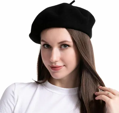 Produktbild von Schwarze französische Baskenmütze für Damen, Wollmütze - Halloween-Kostüm & Accessoire