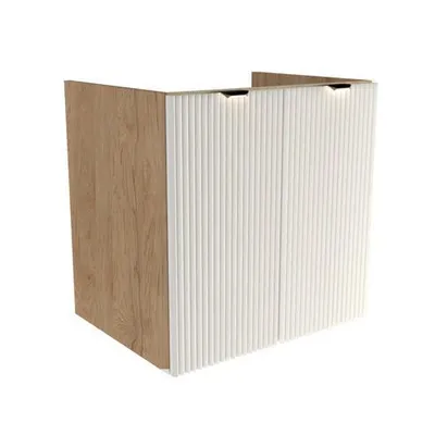 Produktbild von WENA Waschtischunterschrank ohne Oberteil mit Türen 60 cm, geriffelte Fronten, Griffe aus Metall in der Farbe Gold Willy (Farbe: Weiß/Walnuss)