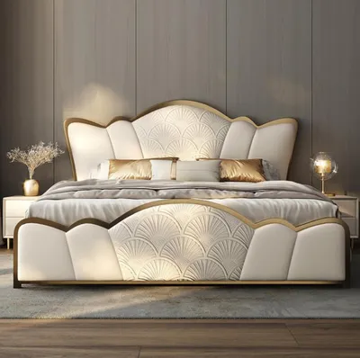 Produktbild von Schlafzimmer Möbell Stilvolles Weißes Doppelbett Moderne Lederbetten