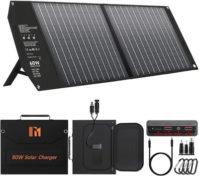 Obrázok produktu pre Solárny panel, skladací, 60 W - monokryštalický - s USB-C a USB-A - kompaktný a vodeodolný