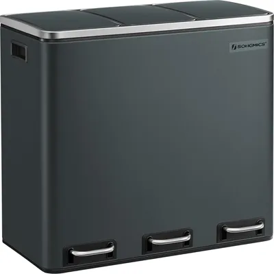 Image de Triple Poubelle De Cuisine 3 X 18 L, Poubelle À Pédale À 3 Compartiments Avec Couvercles Soft-Close, Seaux En Plastique