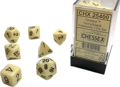 Produktbild von Chessex Polyhedral 7 Die Würfel-Set Opaque Elfenbein/Schwarz
