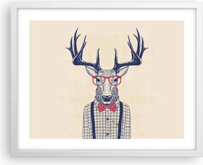 Produktbild von Gerahmtes Poster - Weißer Rahmen - Charakter Hirsch Illustration hipster - 50x40 cm - Wand Bild - Wanddeko - Wandbilder - Wandposter - Bilderrahmen - Bilder - Kunstdruck - Wandbild - P2WAA50x40-3120