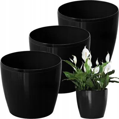 Zdjęcie produktu dla Zestaw 3 doniczek Lamela | Magnolia | Połysk | Czarny | 15,5 cm