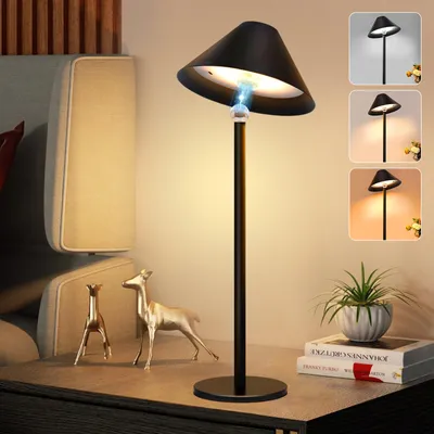 Produktbild von LED Tischlampe Kabellose Akku 360° Magnet Schwenk Dimmbare 3 Farbtemperaturen Tischleuchte Aufladbare Nachttischlampe, Schwarz
