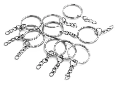 Produktbild von Vintageparts Schlüsselringe mit Kette silberfarben platiniert 25 mm, 10er Set