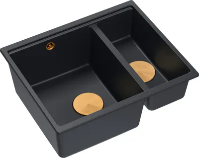 Produktbild von QUADRON Spülbecken 1,5-Becken Spüle | Größe: 55,5 x 46 x 22 cm | LOGAN 150 | Küchenspüle Granitspüle aus GraniteQ mit Siphon | Carbon + Kupfer