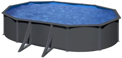 Produktbild von GRE Ovaler Stahlwandpool mit Anthrazitoptik KIT610GY – 610 x 375 x 120 cm, Komplettset