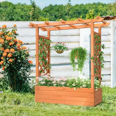 Produktbild von FCH Hochbeet Blumenkasten mit Rankhilfe Ablauflöchern, hängendes Dach, für Garten, Balkon, Terrasse, 110 x 45 x 113 cm