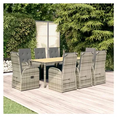 Produktbild von Gartenmöbel-Set für den Außenbereich, 9-teilig, Grau, Polyrattan und Akazienholz