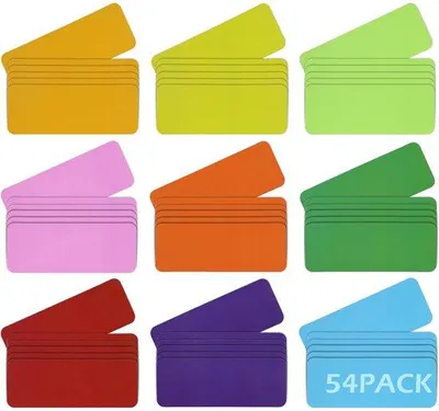 Obrázok produktu pre Popisovateľné magnetické štítky, 54 ks, 80 x 30 mm, magnetické hárky pre magnetky na bielu tabuľu, farebné magnetické štítky, opakovane použiteľné na chladničku