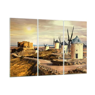 Produktbild von Bilder auf glas - Windmühle andalusien landschaft - 105x70cm - Glasbilder - Wandbilder - Kunstdruck - zum Aufhängen bereit - Wanddekoration aus Glas - Glas Bilder - Wandbild auf Glas - GCE105x70-2729