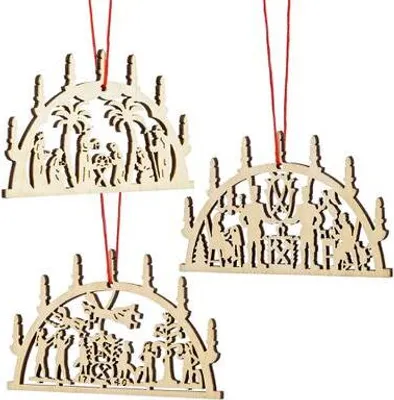 Image de Lot de 3 pendentifs en bois « Schwibbogen »