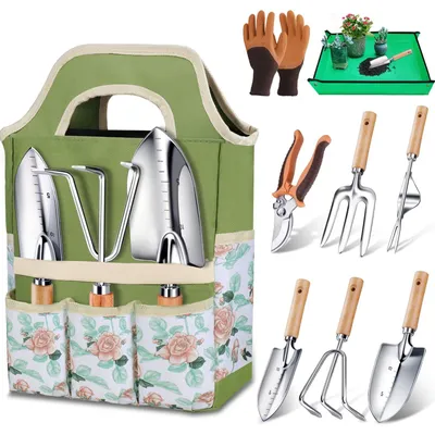 Produktbild von Gartenwerkzeug-Set Gartenset Pflanzenwerkzeug - 9-teilig - Edelstahl - Mit Tragetasche - Für Garten und Pflanzen