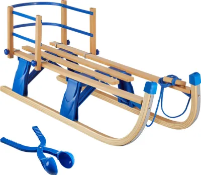 Produktbild von Holzschlitten Vivian, klappbar mit Rückenlehne und Zugseil - braun