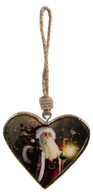 Imagen del producto de Adorno navideño de Clayre & Eef, 13x2x13 cm, color rojo, de madera, con forma de Papá Noel