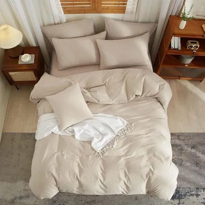 Image de Ensemble de literie Famanu en coton et lin, comprenant : une housse de couette de 135 x 200 cm et deux taies d'oreiller de 80 x 80 cm