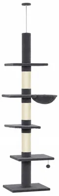Produktbild von ratzbaum Deckenhoch 225-255 cm höhenverstellbar Katzenbaum mit 5 Etagen 3 Sisal-Kratzstämmen, Hängematte, Plattformen