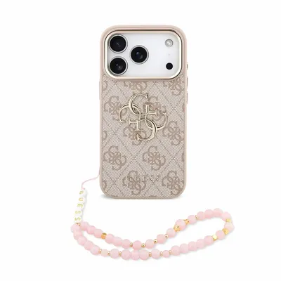 Obrázek produktu pro Pouzdro Guess s velkým logem pro iPhone 18 Pro, umělá kůže, růžové, s řetízkem