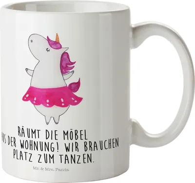 Produktbild von Mr. & Mrs. Panda Plastikbecher Einhorn Ballerina - Weiß - Geschenk, Haferl, Einhörner, Trinklernbecher, Kinderbecher, Wohnung, Geburtstag, Henkelbecher, Tanzen, Unicorn