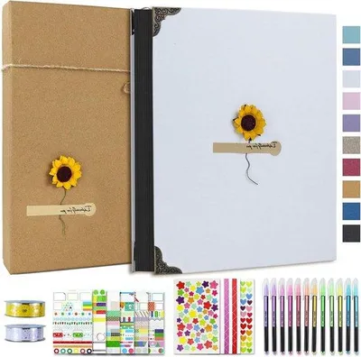 Produktbild von Famanu Fotoalbum Set 60 Seiten Hardcover 20 x 28 cm - Kreatives Scrapbook Set - Weißes Papier
