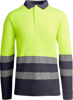 Produktbild von Roly Workwear HV9319 | Poloshirt Atrio Longsleeve Langarmpoloshirt - Farbe: Lead 23/Fluor Yellow 221 - Größe: XL