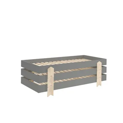 Image de Cette combinaison MODULO se compose de 3 lits MODULO gris (90 x 200 cm) avec des pieds massifs en forme de flèche.