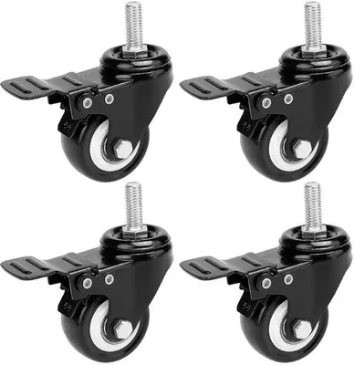 Image de Chariot de transport HAUSEE 50 mm avec roulements à billes M10, équipé de 5 vis M10x20 mm, roues robustes pour meubles, 4 freins, capacité de charge de 200 kg, noir
