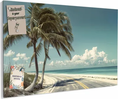 Produktbild von Magnettafel 90x60cm magnetisch & beschreibbar Metall-Board - Strandstraße Palmen