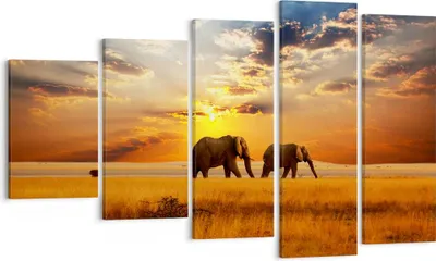 Produktbild von Bild auf Leinwand - Leinwandbild - Elefanten Safari Dschungel Busch - 100x60cm - Wand Bild - Wanddeko - Leinwanddruck - Bilder - Kunstdruck - Leinwand bilder - Wandkunst - EG100x60-3150