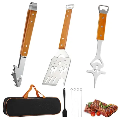 Produktbild von 5-teiliges Grillwerkzeug-Set mit Holzgriffen