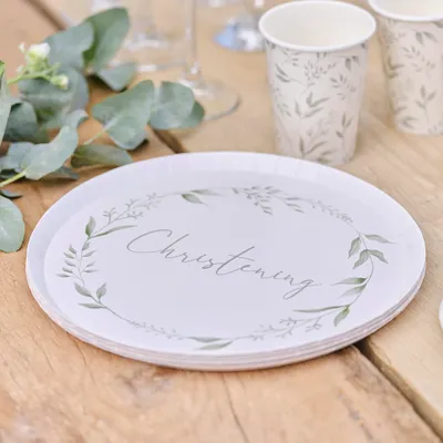 Produktbild von 8 Stück Pappteller, 25 cm, weiß und grün