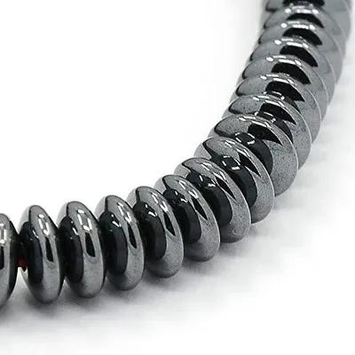 Heishi-Kralen, Hämatit, 6,5x2 mm, schwarz, 140 Stück, rund, 1 mm Bohrung