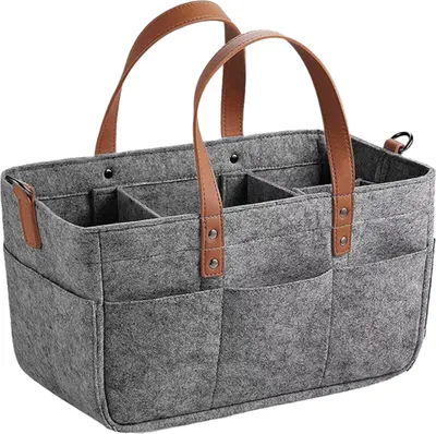 Obrázek produktu pro Plstěná kabelka s několika přihrádkami, přebalovací taška, úložný box do dětského pokoje, košík na cesty, šedá, 33 x 15 x 18 cm