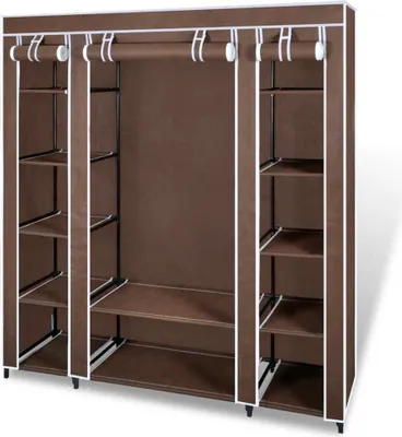 Obrázek produktu pro Látková šatní skříň s přihrádkami a tyčemi 45x150x176 cm hnědá