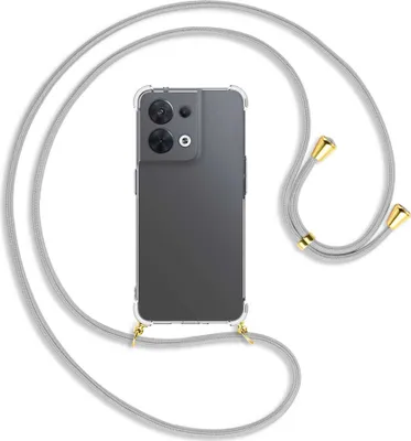 Produktbild von Handykette Backcover-Schutzhülle mit Band (Metall goldfarben) für Oppo Reno8 5G (CPH2359, 6.4'') - silbergrau