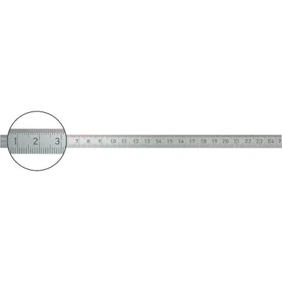 A metal ruler with inch and centimeter markings.