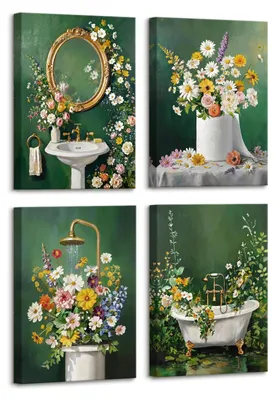 4er-Set Canvas-Bilder, Wildblumen, 30x40 cm, mit Rahmen