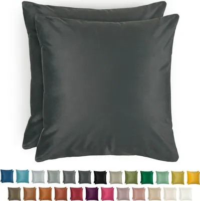 Produktbild von Blumtal 2er Set Kissenbezug 40x40 cm Samt - edler Kopfkissenbezug aus Samt, weiche Kissenhülle Velvet, Anthrazit