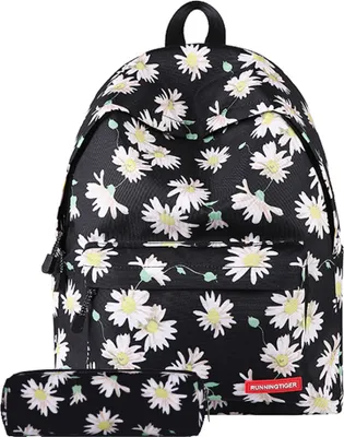 Image de Sacs d'école Filles Sac à dos Adolescentes Sac à dos scolaire Femmes Sac à dos décontracté Sac de jour pour l'école Voyage Travail avec étui à crayons(Noir)