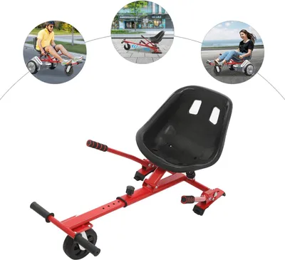 Zdjęcie produktu dla Siedzisko do hoverboardu typu gokart – nakładka – regulowane – amortyzujące mocowania – pasuje do kół o średnicy 16,5–25,4 cm – dla dzieci i dorosłych – kolor czerwony