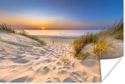 Produktbild von MuchoWow® Poster Düne - Sonnenuntergang - Horizont - Strand - Gras 120x80 cm - Bilder