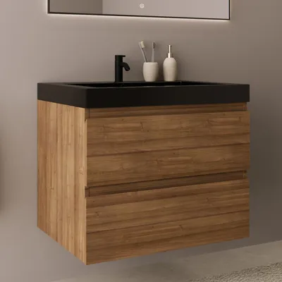 Zdjęcie produktu dla LOMAZOO MONACO 60 cm, ciepły dąb, czarna umywalka