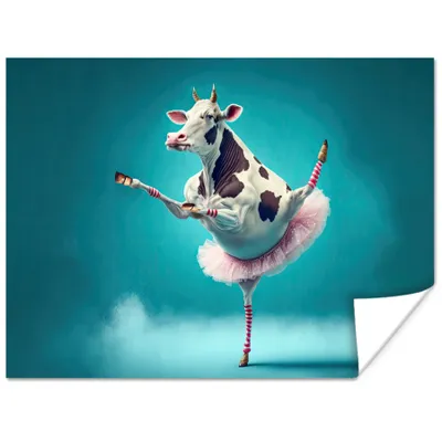 Produktbild von MuchoWow® Poster Kuh - Ballett - Porträt - Blau - Tiere 160x120 cm - Foto Plakat