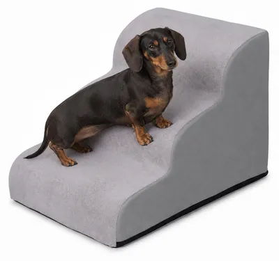 Zdjęcie produktu dla Relaxdays, schodki dla psa, 3 stopnie, wymiary: 40x40x57 cm, antypoślizgowe, zdejmowany pokrowiec materiałowy, rampa dla zwierząt do łóżka i sofy, kolor: szary, Obraz wygenerowany przez AI