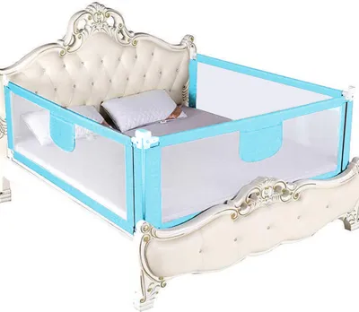 Produktbild von 3er set Bettgitter 180 cm Bettschutzgitter Kinderbettgitter Babybettgitter Kinderbett Fallschutz Bett Höhenverstellbar Blau