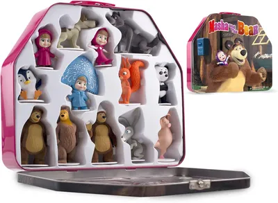 Obrázek produktu pro Máša a medvěd - sada 13 figurek + plechová krabčka.