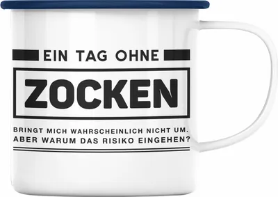Produktbild von Trendation - Gamer Spruch Emaille Tasse Controller Geschenk - Ein Tag Zocken - Zocker Emaille Tassen Geschenk Jungs Jungen Gaming (Blau)