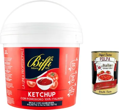 Produktbild von 3x Biffi Tomato Ketchup mit 100 % italienischen Tomaten, 5kg Tomato Ketchup (fruchtig, tomatiger Geschmack) + Italian gourmet polpa 400g